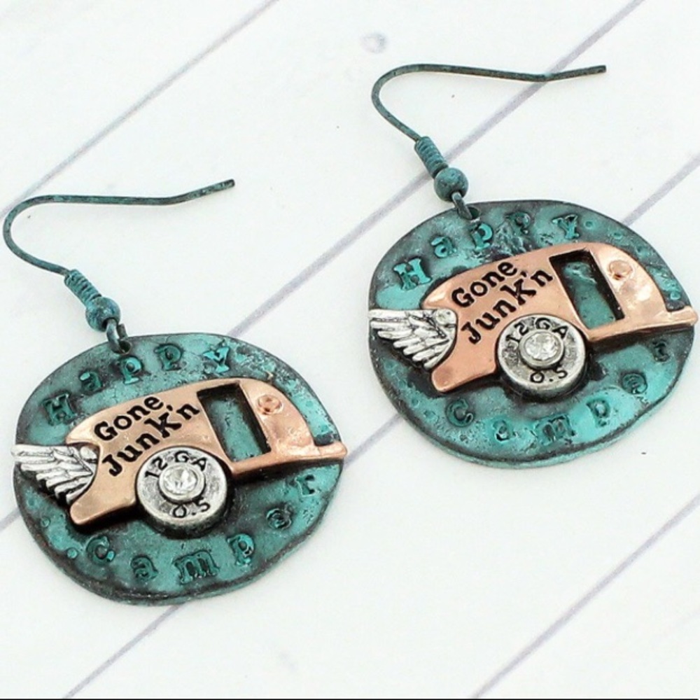 Gone Junk’n Patina Turquoise Camper Disc Earrings
